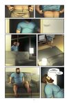  2021 awarebear bottomwear butt clothed clothing comic curtis_(awarebear) dialogue furniture hand_on_head hi_res human lamp male mammal no_underwear onomatopoeia partially_clothed putting_on_clothes relaxing shirt shorts sitting sofa solo sound_effects speech_bubble television text topwear 