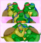  3_fingers absurd_res anthro brother_(lore) brothers_(lore) comic digital_media_(artwork) donatello_(tmnt) erection fingers french_kissing genitals group group_sex hi_res humanoid_genitalia humanoid_penis incest_(lore) kissing leonardo_(tmnt) licking licking_another licking_partner male male/male mishajeans open_mouth penis raphael_(tmnt) reptile scalie sex shell sibling_(lore) simple_background spread_legs spreading teenage_mutant_ninja_turtles threesome tongue tongue_out trio turtle 