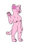  anthro blush breasts domestic_cat felid feline felis female fur happy hi_res humanoid mammal navel nipples nude open_mouth paws pink_body pink_ears pink_nose raised_hand short_tail smile solo unknown_artist 