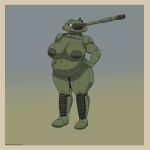 1:1 2024 absurd_res anthro belly big_belly big_breasts big_butt blush breasts butt colored dark_nipples deep_navel female green_body hand_on_belly hand_on_hip hi_res living_machine living_tank living_vehicle machine nadia_(panzerschreckleopard) navel nude overweight overweight_female panzerschreckleopard purple_eyes solo t-10_(tank) tank vehicle wide_hips