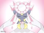  closed_eyes closed_mouth colored_skin commentary diancie facing_viewer grey_skin hands_up highres jiffy0v0 mega_diancie no_humans pokemon pokemon_(creature) smile solo twitter_username watermark 