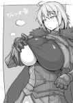  :/ ahoge armored_corset bored breasts cape capelet chain fate/grand_order fate_(series) flashing fur_trim gauntlets gorget greyscale jeanne_d&#039;arc_alter_(avenger)_(fate) jeanne_d&#039;arc_alter_(fate) jitome large_breasts monochrome nia_(0122) scowl sweatdrop undressing 