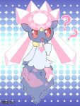 :o ? ?? commentary diancie full_body highres jiffy0v0 looking_at_viewer no_humans open_mouth outline pink_pupils pokemon pokemon_(creature) red_eyes solo tongue twitter_username watermark 
