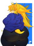  2023 absurd_res anthro big_butt bulge butt clothed clothing digital_media_(artwork) eulipotyphlan fan_character fully_clothed hair hedgehog hi_res huge_butt humanoid long_hair looking_at_viewer looking_back male mammal mr5star rear_view sega simple_background solo sonic_the_hedgehog_(series) thick_thighs wide_hips xavier_(bloodythunder) 