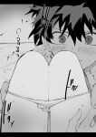  1boy 1girl absurdres blurry blurry_edges blush boku_no_hero_academia commentary_request female_pov freckles frown greyscale hei_tai_(kyaputen1) hetero highres letterboxed midoriya_izuku monochrome panties panty_pull pov sweat underwear undressing_another 