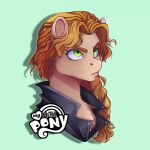  anthro clothing equid equine fur green_eyes hair hasbro hi_res horse jacket leather leather_clothing leather_jacket leather_topwear machawba mammal metal_family my_little_pony pony red_hair solo tan_body tan_fur topwear vicky victoria victoria_(metal_family) 