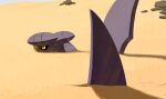  black_sclera blue_skin colored_sclera colored_skin desert ewokakukaede fins garchomp highres no_humans out_of_frame pokemon pokemon_(creature) pokemon_focus purple_skin rock sand sand_dune shadow shark_fin through_ground yellow_eyes 