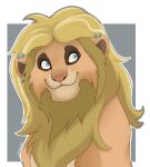  anthro blonde_hair blue_eyes disney fur glam_(metal_family) hair makeup metal_family nemushiffer piercing pink_nose smile solo tan_body tan_fur the_lion_king 