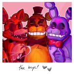  ! &lt;3 2021 abbswithabs animatronic anthro black_nose blush bonnie_(fnaf) bow_tie brown_body brown_ears brown_fur canid canine close-up english_text eye_patch eyes_closed eyewear fist five_nights_at_freddy&#039;s fox foxy_(fnaf) freddy_(fnaf) fur group happy hi_res hook hook_hand lagomorph leporid long_ears machine male mammal multicolored_body multicolored_fur open_mouth photo pink_background pirate portrait purple_body purple_ears purple_fur rabbit raised_arm red_body red_ears red_fur robot scottgames sharp_teeth simple_background smile teeth text torn_arm torn_body two_tone_body two_tone_fur ursid video_games 