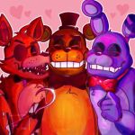  &lt;3 2021 abbswithabs animatronic anthro black_nose blush bonnie_(fnaf) bow_tie brown_body brown_ears brown_fur canid canine close-up eye_patch eyes_closed eyewear fist five_nights_at_freddy&#039;s fox foxy_(fnaf) freddy_(fnaf) fur group happy hi_res hook hook_hand lagomorph leporid long_ears machine male mammal multicolored_body multicolored_fur open_mouth pink_background pirate portrait purple_body purple_ears purple_fur rabbit raised_arm red_body red_ears red_fur robot scottgames sharp_teeth simple_background smile teeth torn_arm torn_body two_tone_body two_tone_fur ursid video_games 