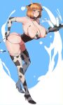  1girl absurdres animal_ears animal_print ass barcode bell bikini blue_eyes blush bottle brave_witches breasts brown_hair butt_crack collar collarbone covered_nipples cow_ears cow_horns cow_print cow_tail elbow_gloves eyebrows_visible_through_hair fake_animal_ears fake_horns fake_tail gloves gundula_rall highres horns large_breasts looking_at_viewer micro_bikini milk milk_bottle neck_bell open_mouth shiny shiny_hair shiny_skin short_hair skindentation solo swimsuit tail thighhighs varie7k world_witches_series 
