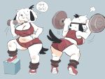  :3 anthro arm_tuft belly big_breasts big_butt black_ears black_tail bodily_fluids bottomwear breasts breath butt canid canine canis chubby_female clothed clothing dialogue digital_media_(artwork) domestic_dog dumbbell english_text female footwear full-length_portrait fur genitals grey_background gym_clothing hair hand_on_hip heavy hi_res kemono leg_on_box lifting mammal pink_belly portrait puppychan puppychan48 red_bottomwear red_clothing red_footwear red_shoes red_topwear shaded shoes simple_background simple_shading slightly_chubby solo speech_bubble standing struggling sweat text topwear tuft weights white_body white_fur 