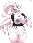  2022 absurd_res anthro areola breasts clothing eyewear female glasses hi_res legendary_pok&eacute;mon nintendo nipples pok&eacute;mon pok&eacute;mon_(species) reshiram simple_background solo text url video_games voicedbarley white_background 