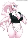  2022 absurd_res anthro breasts cleavage clothed clothing eyewear female glasses hi_res legendary_pok&eacute;mon nintendo pok&eacute;mon pok&eacute;mon_(species) reshiram simple_background solo text url video_games voicedbarley white_background 