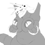  aggron anthro big_breasts breasts chubby_female covering covering_breasts female grey_body hi_res horn humanoid interspecies muffin_top nintendo nipple_outline nipples pok&eacute;mon pok&eacute;mon_(species) pok&eacute;philia rawhell sharp_teeth slightly_chubby solo tail teeth thick video_games wide_hips 