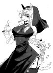  anthro big_breasts black_and_white black_nose braided_hair breasts cigarette cigarette_in_mouth clothed clothing comic cross dark_dress dark_stockings digital_media_(artwork) eye_patch eyewear female fire fur genitals gun hair handgun hi_res holding_gun holding_lighter holding_object holding_weapon lighter mammal manga monochrome narrowed_eyes nun nun_outfit portrait puppychan48 ranged_weapon simple_background smile solo standing three-quarter_portrait weapon white_background 