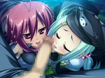  1boy 2girls blush censored chinkyuu fellatio game_cg koihime_musou lick licking multiple_fellatio multiple_girls oral ryofu 