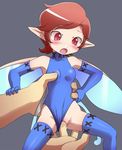  1girl blush breast_press breasts brown_hair elbow_gloves fairy fingering gloves hetero leotard megami_tensei minigirl nollety pixie pixie_(megami_tensei) pointy_ears pussy red_eyes shin_megami_tensei short_hair small_breasts solo_focus tears thighhighs uncensored vaginal wings 