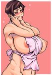  apron areola_slip areolae bb blush breasts brown_eyes brown_hair erect_nipples housewife huge_breasts large_breasts lowres milf naked_apron nipples sexy short_hair wotsukuri_(pixiv3703) 