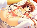  anus artist_request ass bed blue_eyes blush bra bra_pull breasts censored character_request hair_ornament hairclip lingerie lying panties panties_around_leg panties_around_one_leg pussy source_request underwear white_legwear white_thighhighs 