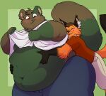 2021 anthro belly belly_grab blush canid canine chinchilla chinchillid chub-united clothed clothing clothing_lift duo embrace fox grope hi_res hug male male/male mammal moobs navel obese obese_anthro obese_male overweight overweight_anthro overweight_male rodent shy simple_background smile 