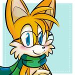  1:1 anthro blush canid canine clothing eyewear fox glasses looking_at_viewer low_res male mammal miles_prower scarf sega simple_background solo sonic_the_hedgehog_(series) unbreakablebond 