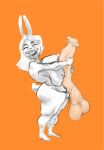  age_difference andromorph anthro big_breasts breasts chubby_female dildo exited eyes_closed female horsemorseee huge_dildo intersex lagomorph leporid mammal older_female orange_background rabbit sex_toy simple_background smile solo wide_hips 