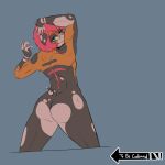  andromorph_(lore) anthro billie_corneja blue_eyes brown_body butt cupcakesama domestic_pig grey_background hair hi_res jojo&#039;s_bizarre_adventure looking_at_viewer looking_back looking_back_at_viewer male mammal meme nude pink_hair pose rear_view short_hair simple_background smile solo suid suina sus_(pig) to_be_continued 