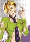  1boy blonde_hair jojo_no_kimyou_na_bouken kurosakiinu male_focus midriff necktie official_style pannacotta_fugo solo undercut vento_aureo yellow_eyes yellow_lips 