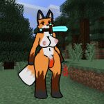  anthro big_breasts big_butt breasts butt canid canine fox fox_(minecraft) gynomorph herm intersex mammal mattydracofoxo melee_weapon microsoft minecraft mojang solo sword sword_in_mouth video_games weapon xbox_game_studios 