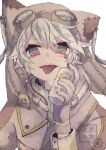  1boy animal_ears bloomminority blue_eyes cat_ears cyberpunk fantasy grey_hair highres original pale_skin spray_can steampunk tongue tongue_out white_hair 