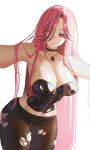  1girl animal_ears black_hair breasts choker cleavage hair_over_one_eye highres hololive hololive_english large_breasts long_hair looking_at_viewer mori_calliope mori_calliope_(9th_costume) multicolored_hair official_alternate_costume pantyhose pink_hair s7nsles simple_background smile solo strapless streaked_hair torn_clothes torn_pantyhose virtual_youtuber white_background 