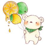  animal animal_focus bandana bear blush dated_commentary food fruit green_neckwear kumao_(user_wgk2046) lemon lemonade lowres no_humans original painting_(medium) paw_print polar_bear simple_background standing traditional_media watercolor_(medium) white_background 