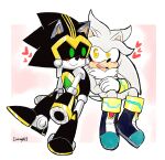  &lt;3 blush boots clothing duo eulipotyphlan fan_character footwear gloves handwear hedgehog hi_res male mammal metallic_body sega silver_the_hedgehog sitting smile sonic_the_hedgehog_(series) valeriagl92 