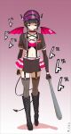  absurdres arm_warmers baseball baseball_bat bat_girl black_hair blunt_bangs boots breasts cleavage cross-laced_footwear demon_girl fingerless_gloves frills garter_straps gloves highres idolmaster idolmaster_cinderella_girls lace-up_boots navel over-kneehighs shirayuki_chiyo short_hair tail thighhighs visor_cap ywr 