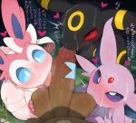  &lt;3 ball_suck balls blush bodily_fluids cum cum_on_face digital_media_(artwork) eeveelution espeon first_person_view genital_fluids genitals group hi_res japanese_text male nintendo oral penis pok&eacute;mon pok&eacute;mon_(species) sex sucking syuro text translated umbreon vein video_games 