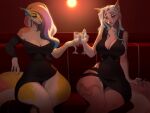  alasta anthro breasts cleavage clothed clothing dress duo hair mammal multicolored_hair panties sitting thick_thighs underwear wide_hips 