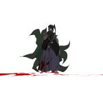  1other adagumo_no_yaorochi androgynous black_hair black_kimono blood blood_on_clothes blood_on_face cape coat faceless floral_print frilled_cape full_body green_coat green_scarf hair_ornament hair_over_shoulder hair_scrunchie hakama hakama_pants hand_on_own_arm high_side_ponytail highres holding holding_sword holding_weapon japanese_clothes jinbaori kimono len'en long_hair long_sleeves multiple_tails mxx33 other_focus pants pom_pom_(clothes) pool_of_blood purple_cape purple_hakama scarf scrunchie short_kimono snake_tail socks solo standing straight-on sword sword_of_kusanagi tail tasouken weapon white_scrunchie white_socks wide_sleeves 