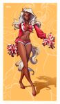  absurd_res anthro blonde_hair bottomwear breasts brown_body brown_eyes brown_fur cheerleader cleavage clothed clothing equid equine eyebrows eyelashes female fur hair hi_res holivi hooves horse hotpants mammal midriff navel one_eye_closed open_mouth pom_poms red_hooves shorts solo teeth 