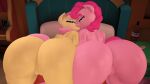  anthro bed bedroom big_butt butt duo female female/female fluttershy_(mlp) friendship_is_magic furniture genitals humanoid indigosfm kissing looking_at_viewer looking_back my_little_pony pinkie_pie_(mlp) plump_labia pussy small_wings thick_thighs wide_hips wings 