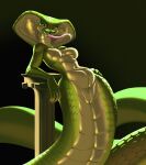  2018 alternate_version_at_source anthro apode breasts cobra draconcopode featureless_breasts female forked_tongue front_view genitals green_body green_scales hi_res leaning leaning_back legless looking_at_viewer naga non-mammal_breasts nude phantomthepencil portrait pussy reptile scales scalie serpentine snake solo three-quarter_portrait tongue tongue_out 