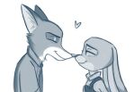  &lt;3 anthro boop canid canine disney duo eyes_closed female fox judy_hopps lagomorph leporid male male/female mammal monochrome nick_wilde nose_boop nose_to_nose percibey rabbit touching_noses zootopia 