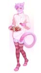  anthro brown_eyes christmas clothed clothing cookie digital_media_(artwork) feet felid feline food fur girly hair hi_res holidays izzy_ryan legwear long_tail looking_at_viewer male male/male mammal pink_body pink_hair pink_tail plate rokito shaded simple_background smile solo stockings sweater topwear 