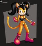  abs big_breasts black_hair boots breasts circlet clothing corset domestic_cat felid feline felis female footwear fours_(artist) fur gloves hair handwear hi_res honey_the_cat leather lingerie mammal sega solo sonic_the_fighters sonic_the_hedgehog_(series) topwear yellow_body yellow_fur 