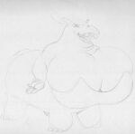  big_breasts blush breasts centaurworld common_hippopotamus eyelashes fingers hair hippopotamid huge_breasts mammal monochrome open_mouth ponytail sbshouseofpancakes sketch small_tail taur teeth tongue traditional_media_(artwork) waterbaby_(centaurworld) 