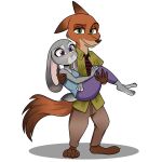  anthro barefoot blush bridal_carry canid canine carrying disney duo ear_blush feet female fox hi_res judy_hopps lagomorph leporid looking_at_viewer male male/female mammal necktie nick_wilde percibey rabbit zootopia 