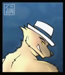  absurd_res animal_humanoid brown_body brown_fur bust_portrait canid canid_humanoid canine canine_humanoid canis clothing dated dreamworks fedora fur fur_tuft grin hat headgear headwear hi_res humanoid juwunipur looking_at_viewer looking_back mammal mammal_humanoid mr._wolf_(the_bad_guys) portrait procreate shaded signed simple_background simple_coloring simple_shading smile the_bad_guys tuft wolf yellow_eyes 