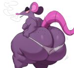  absurd_res ambiguous_gender anthro big_butt butt clothing freckles freckles_on_butt hi_res huge_butt mammal murid murine obese obese_ambiguous obese_anthro overweight overweight_ambiguous overweight_anthro panties purple_body rat rodent smoking smoking_weed solo sssonic2 underwear 