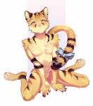  abs absurd_res anthro balls biceps digital_media_(artwork) erection feet felid feline fur genitals girly hi_res male mammal muscular muscular_anthro muscular_male nipples nude penis ribbons rokito shaded sitting smile solo solo_focus 
