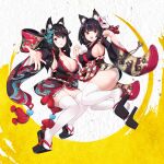  2girls amanogami_dai animal_ear_fluff animal_ears azur_lane black_footwear black_hair blue_butterfly blue_eyes breasts bug butterfly butterfly_hair_ornament cat_ears cleavage fusou_(azur_lane) hair_ornament large_breasts long_hair looking_at_viewer multiple_girls panties pantyshot red_eyes rudder_footwear short_hair sideboob thighhighs underwear white_legwear wide_sleeves yamashiro_(azur_lane) 